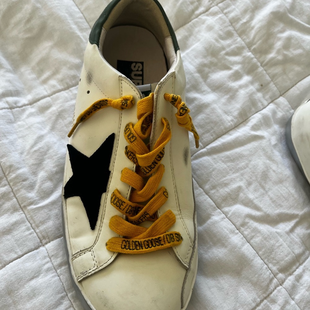 Golden Goose White Sneakers with Black Star and Yellow Laces